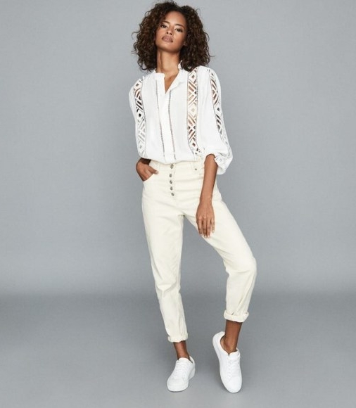 REISS ALIYAH LACE DETAIL BLOUSE IVORY ~ cut out blouses