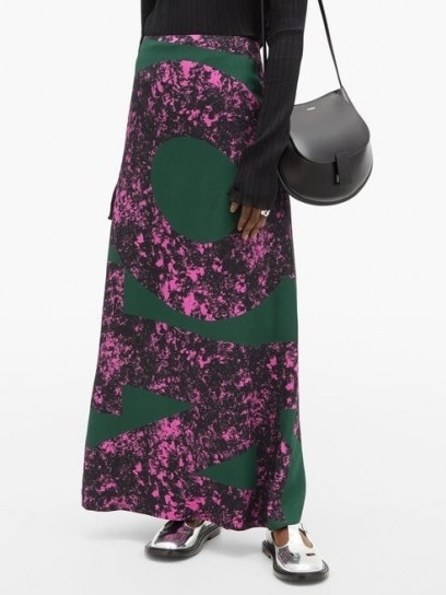 COLVILLE Alphabet-print crepe maxi skirt ~ long green and pink printed skirts