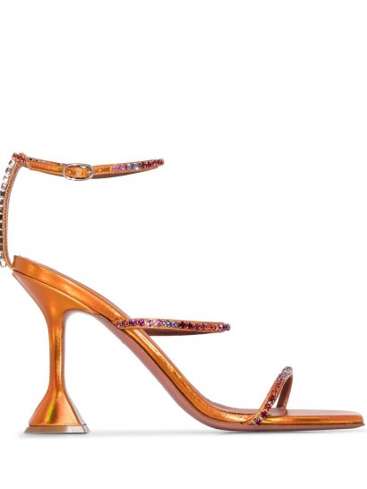 Amina Muaddi Gilda 95mm orange-leather crystal sandals