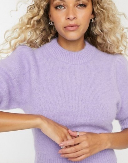 & Other Stories fluffy short sleeve jumper in purple | luxurious looking knits - flipped