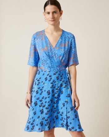 JIGSAW ANIMAL FLORAL PRINT WRAP DRESS / blue mixed print dresses