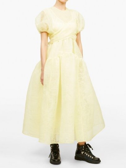 CECILIE BAHNSEN Anna wrap-front pintucked organza midi dress in yellow ~ voluminous dresses - flipped