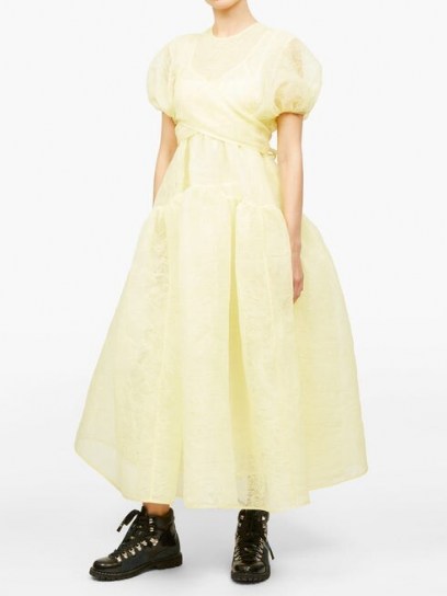 CECILIE BAHNSEN Anna wrap-front pintucked organza midi dress in yellow ~ voluminous dresses