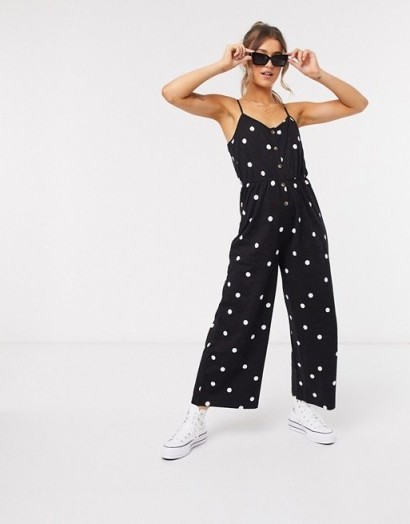 ASOS DESIGN cami jumpsuit with button front in mono spot print / casual summer jumpsuits