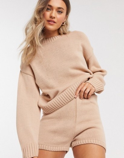 ASOS DESIGN co-ord crew neck jumper with long sleeve in pink | knitted co-ords - flipped