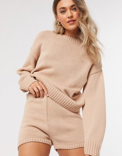 ASOS DESIGN co-ord crew neck jumper with long sleeve in pink | knitted co-ords