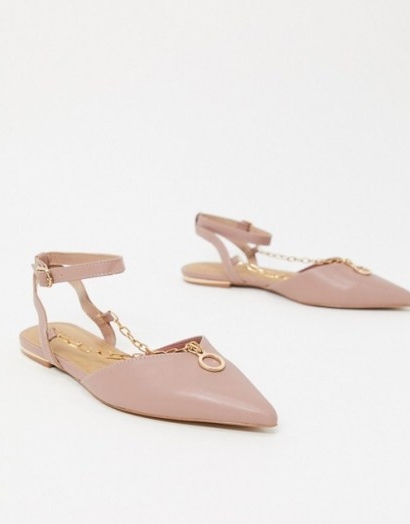 ASOS DESIGN Lennox pointed ballet flats with chain detail in dusty pink