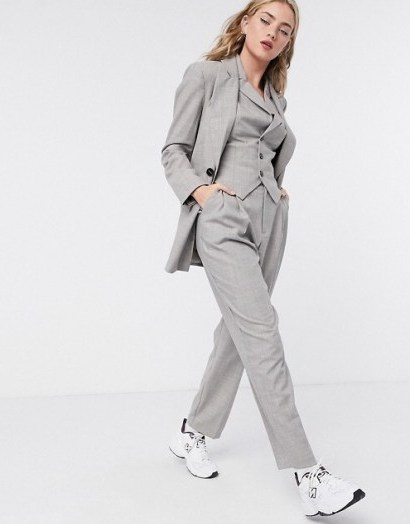 ASOS DESIGN mansy 3 piece suit in taupe texture ~ grey trouser suits with waistcoats - flipped