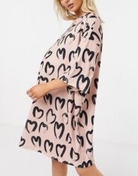ASOS DESIGN Maternity oversized t-shirt dress in heart print in cream and black ~ printed hearts ~ loose fit tee dresses