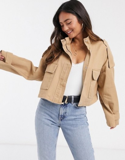 ASOS DESIGN slouchy lightweight cropped jacket in stone ~ utility fashion