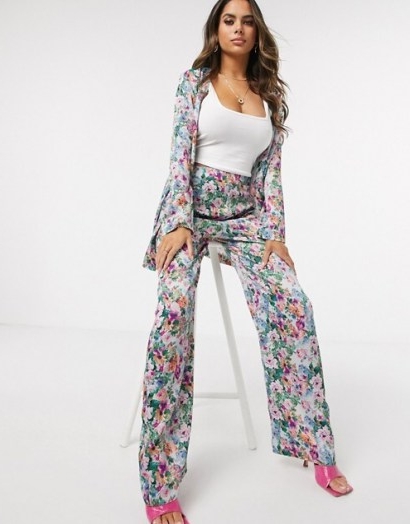 ASOS DESIGN soft satin suit in floral / flower print pant suits