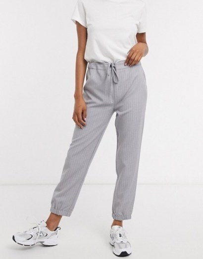 ASOS DESIGN woven jogger in grey pinstripe ~ striped joggers - flipped