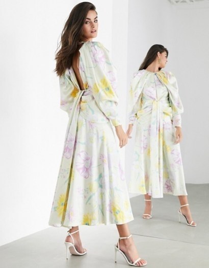 ASOS EDITION satin drape maxi dress in lemon bloom print / draped open back dresses - flipped