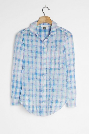 Pilcro The Cate Classic Tie-Dye Buttondown Top Blue / checked shirts