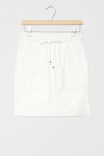 Anthropologie Bita Mini Skirt White / essential summer mini / drawstring waist skirts - flipped