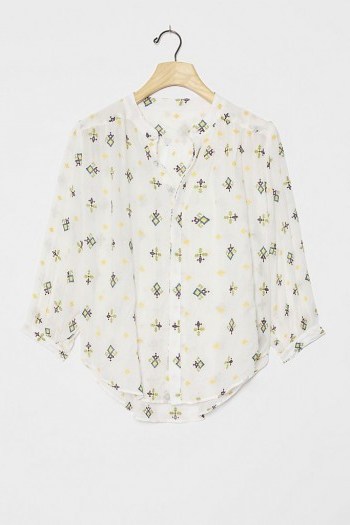 Anthropologie Lisabetta Embroidered Shirt / relaxed fit curved hem shirts - flipped