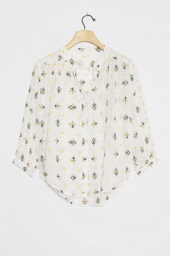 Anthropologie Lisabetta Embroidered Shirt / relaxed fit curved hem shirts
