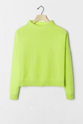 Anthropologie Alani Cashmere Mock Neck Jumper Lime / bright jumpers / vibrant sweater - flipped