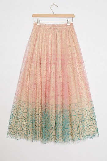 Geisha Designs Three-Tone Embroidered Skirt ~ mesh overlay skirts