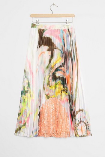 Geisha Designs Coleta Pleated Marble Midi Skirt ~ lace panel skirts