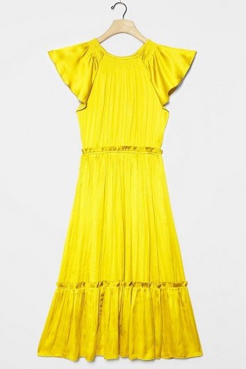 Current Air Dodie Flutter-Sleeved Midi Dress ~ yellow tiered dresses - flipped