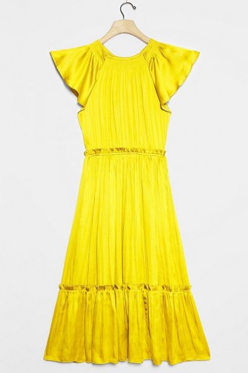 Current Air Dodie Flutter-Sleeved Midi Dress ~ yellow tiered dresses