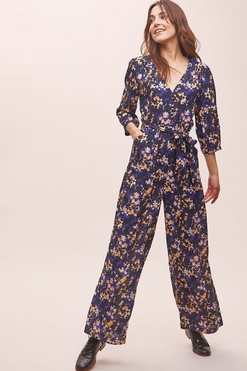 Kachel Eleanor Printed Jumpsuit Navy / blue flower print jumpsuits