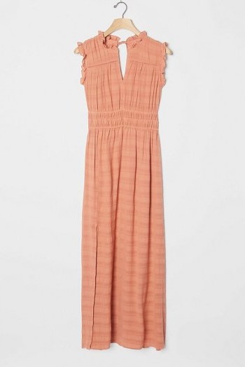 ANTHROPOLOGIE Philipa Maxi Dress / pink shirred waist dresses - flipped