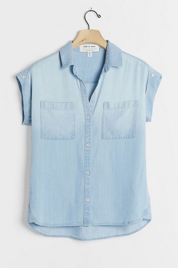 Cloth & Stone Tasha Chambray Buttondown Blue ~ short sleeve lightweight denim shirts ~ layering tops