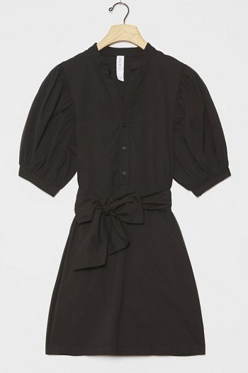 Amadi Glisy Puff-Sleeved Mini Shirtdress ~ black tie waist shirt dresses ~ lbd - flipped