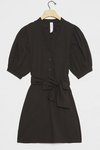 Amadi Glisy Puff-Sleeved Mini Shirtdress ~ black tie waist shirt dresses ~ lbd