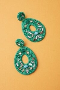 Llani Sandrine Drop Earrings ~ green beaded crystal-embellished drops
