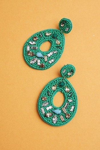 Llani Sandrine Drop Earrings ~ green beaded crystal-embellished drops - flipped