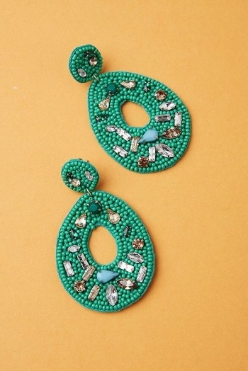 Llani Sandrine Drop Earrings ~ green beaded crystal-embellished drops