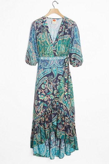 Farm Rio Amorina Wrap Maxi Dress / mixed print dresses / ruffle hemlines