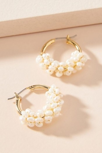 ANTHROPOLOGIE Cara Pearl Huggie Hoop Earrings / huggies / pearls