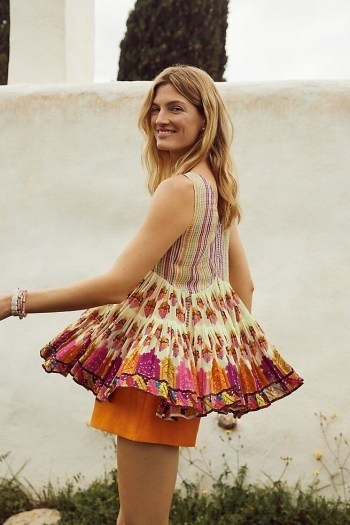 Lorelai Swing Blouse | Anthropologie / sleeveless multicoloued pleated hem top / tops with swish - flipped