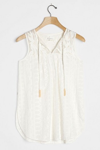 Anthropologie Emily Embroidered Tunic / sleeveless curved hem top