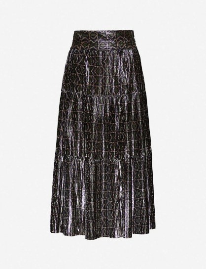 BA&SH Prisca metallic woven midi skirt | pleated skirts - flipped