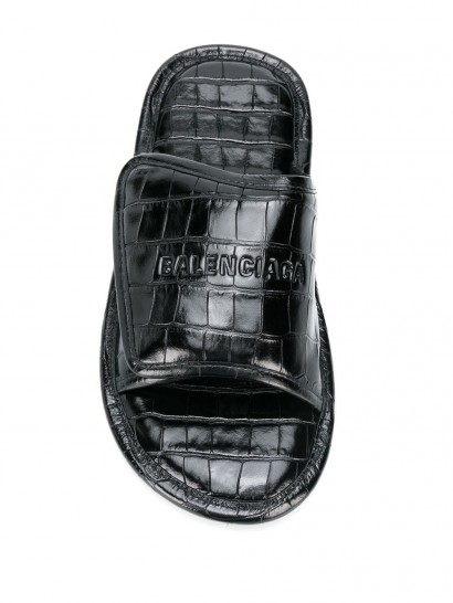 Balenciaga Home sandals | black leather croc embossed slides