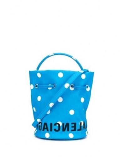 Balenciaga Wheel XS drawstring bucket bag / small blue and white dot handbags - flipped