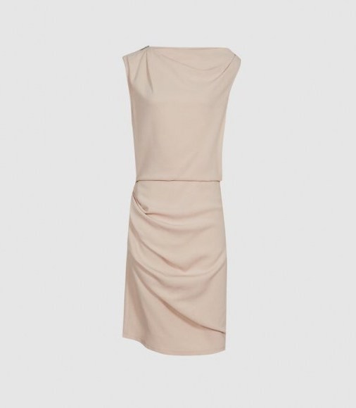 REISS BALI RUCHED BODYCON DRESS NUDE ~ contemporary clothing - flipped