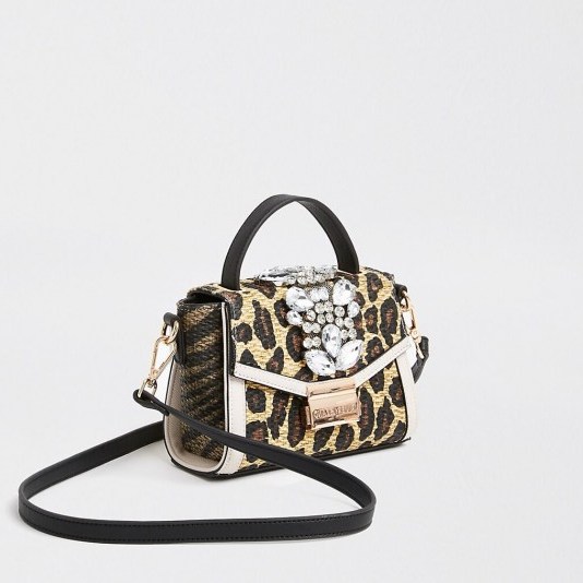 River Island Beige animal print embellished cross body bag | leopard crossbody bags - flipped
