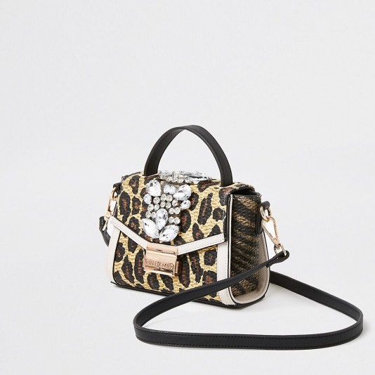 River Island Beige animal print embellished cross body bag | leopard crossbody bags
