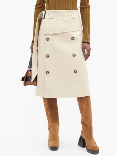 PROENZA SCHOULER Belted panelled-twill midi skirt ~ beige trench style skirts - flipped