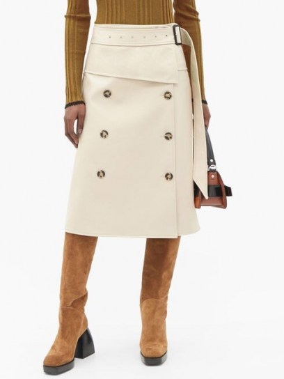 PROENZA SCHOULER Belted panelled-twill midi skirt ~ beige trench style skirts