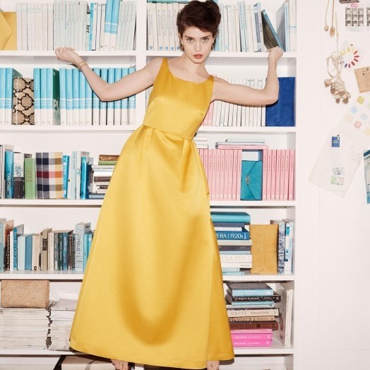 L.K. BENNETT BIARRITZ YELLOW SATIN MAXI DRESS / vintage look glamour / long yellow event dresses - flipped