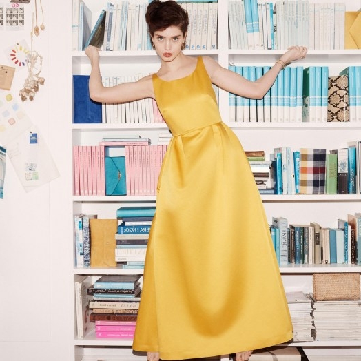L.K. BENNETT BIARRITZ YELLOW SATIN MAXI DRESS / vintage look glamour / long yellow event dresses