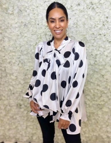 FOREVER UNIQUE Black And White Polka Dot Printed Blouse With Tie Neck / large dots / pussy bow blouses