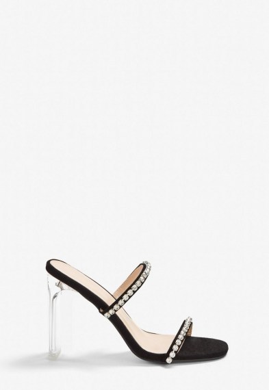 Missguided black diamante illusion heel sandals ~ double strap clear heeled sandal - flipped